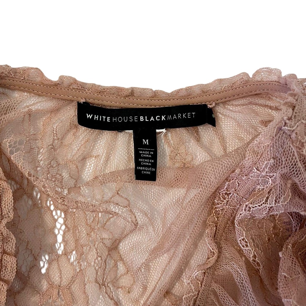 WHBM Pink Floral Lace Top Eyelash Trim Ruffle Sleeve Medium Romantic Fairy Boho - Picture 3 of 7
